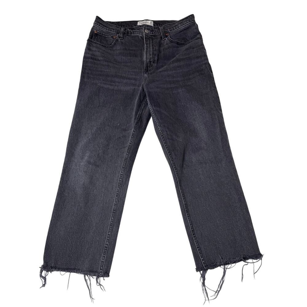Abercrombie 90s Straight Black Jeans Ultra High Rise Raw Hem Grunge Size 30 10S